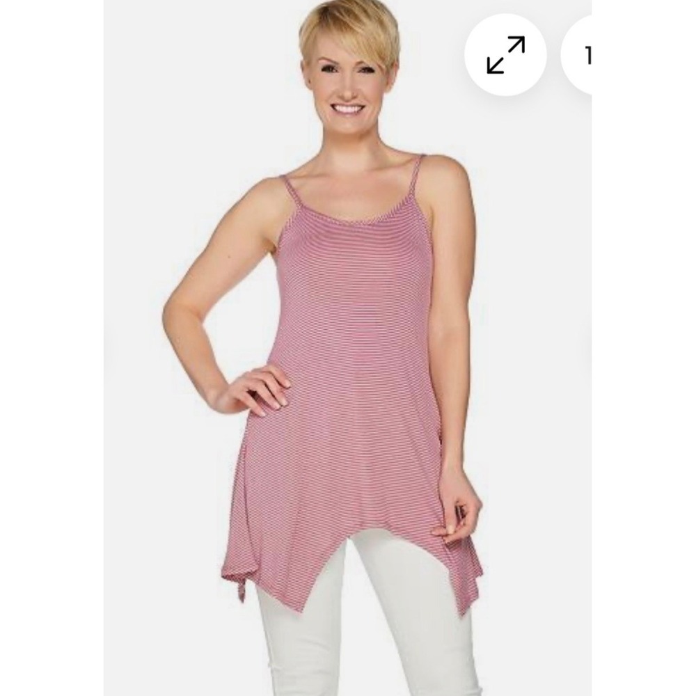 LOGO Layers by Lori Goldstein- Pink Sherbet Striped Camisole w/ Asymmetric Hem